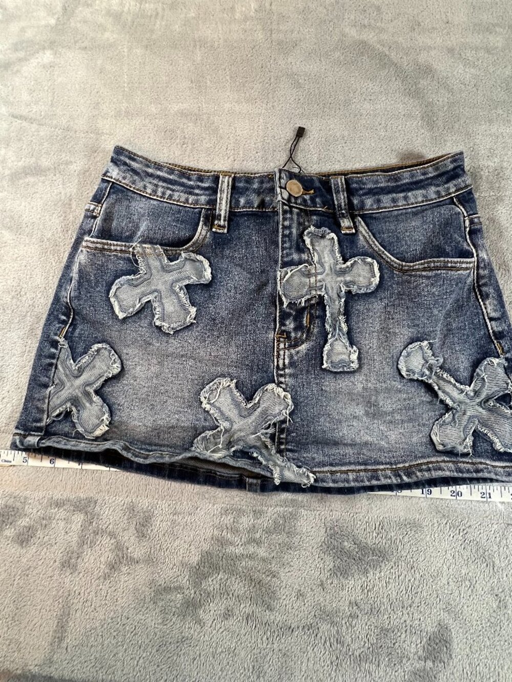 Rehab Lab blue jean mini skirt with crosses Sz S